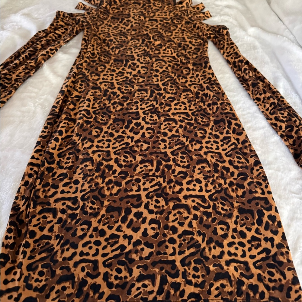 Venus Body Con Strappy Shoulder Cheetah Print Choker Neck Dress XS - Picture 3 of 8